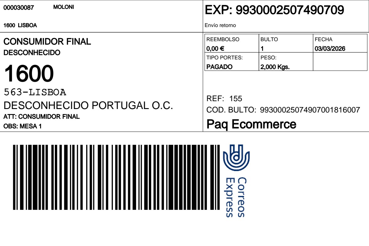 Correos Express label example