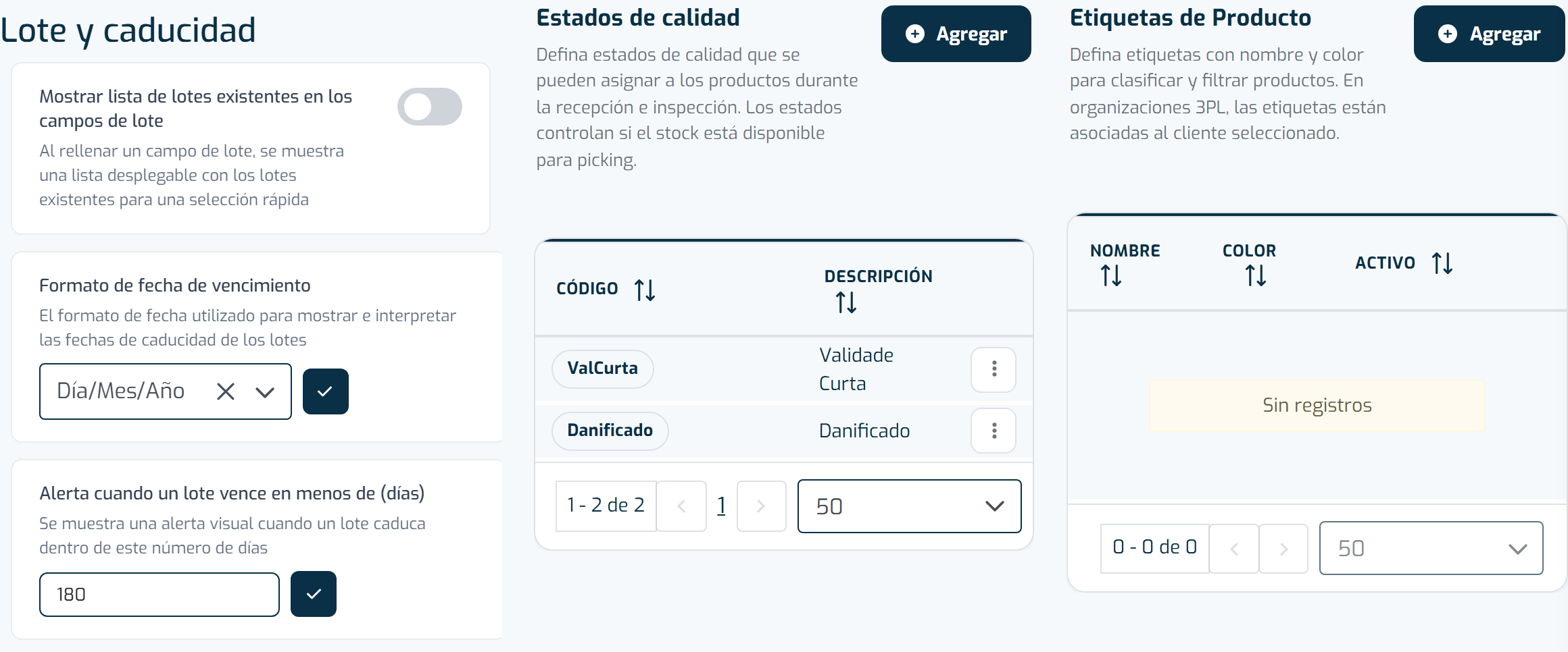 Pestaña Configuración de Artículo de la pantalla de configuración de la aplicación