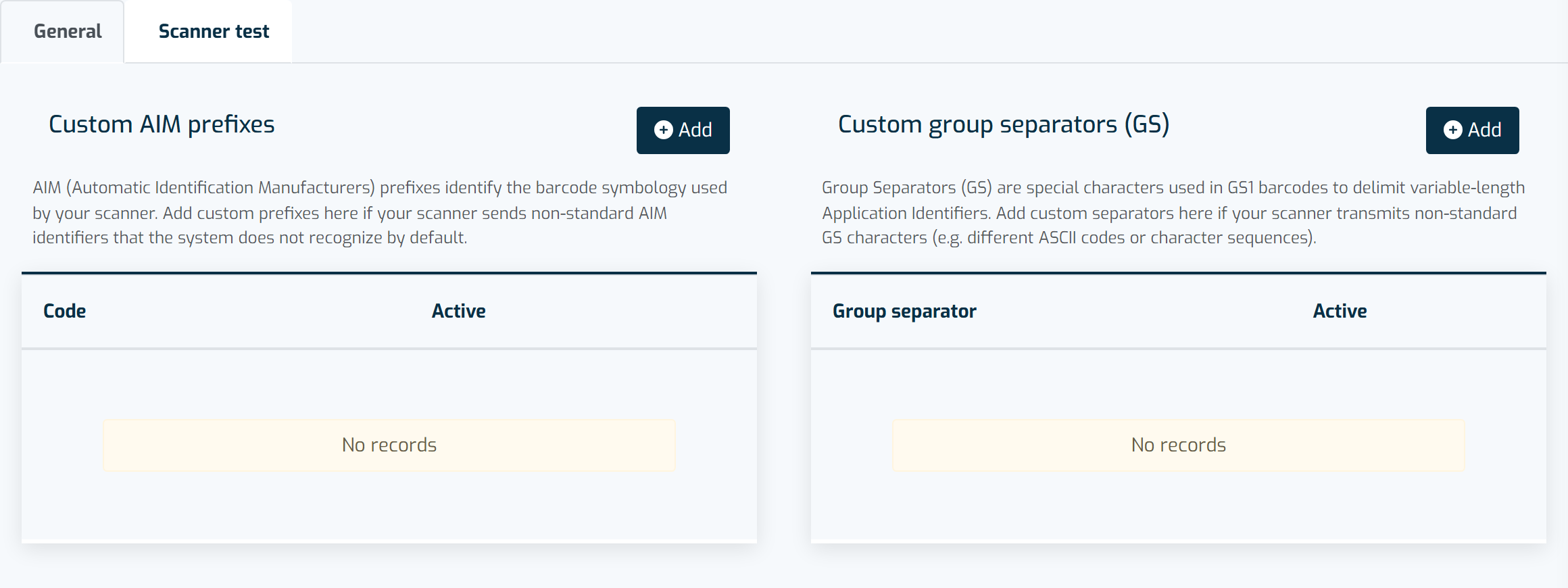 The Scanner Settings tab of the application settings screen