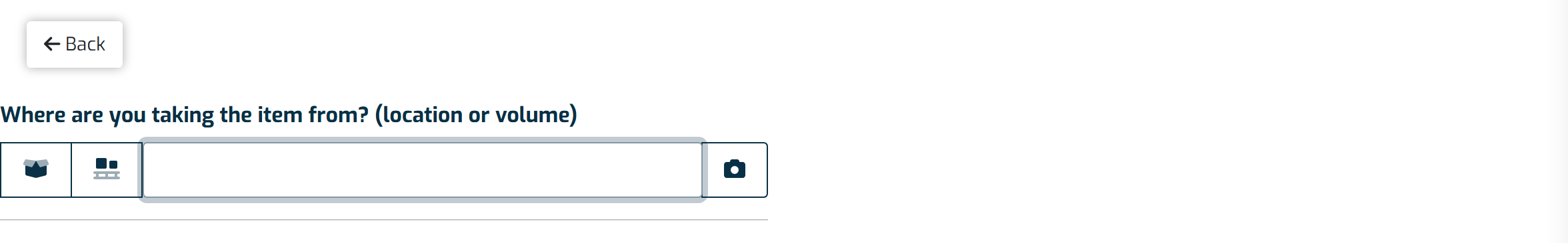 The stock adjustment screen, with the origin and the item to adjust